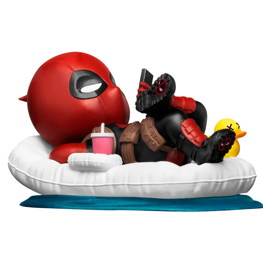 Figura de Deadpool en pose cómica sobre su base coleccionable