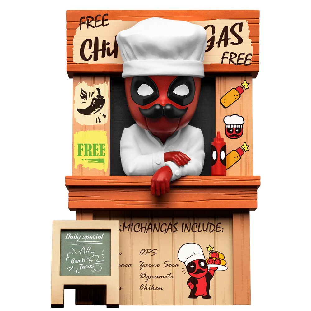 Miniatura de Deadpool de 8 cm con katanas y detalles del traje rojo