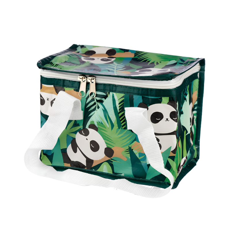Bolsa porta alimentos oso panda usada para transportar táper
