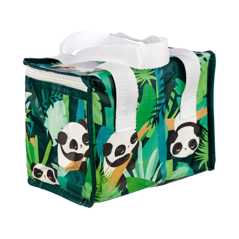 Detalle del estampado de osos panda en la bolsa térmica