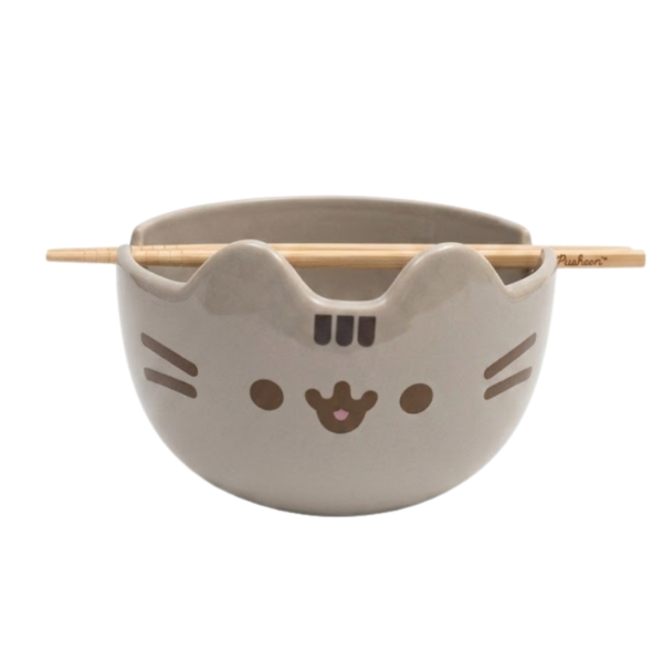 Bol para ramen 3D de Pusheen con palillos de bambú