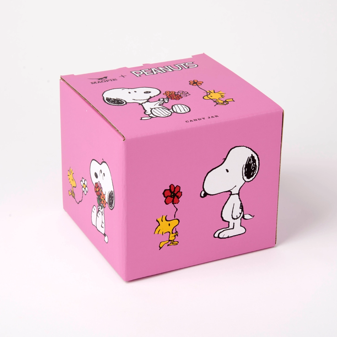 Tarro de cerámica Snoopy Flores con tapa abierta