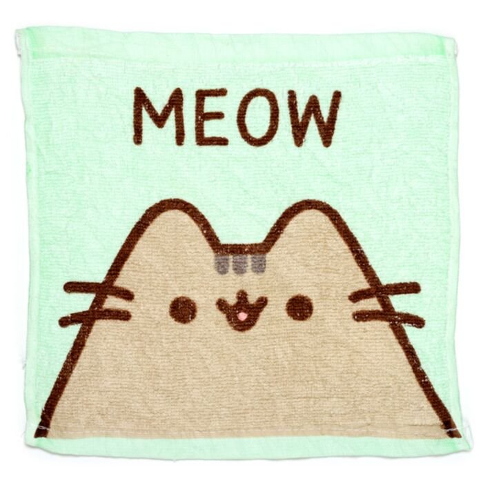 Toalla comprimida Pusheen rosa pastel extendida mostrando su tamaño 28x30 cm