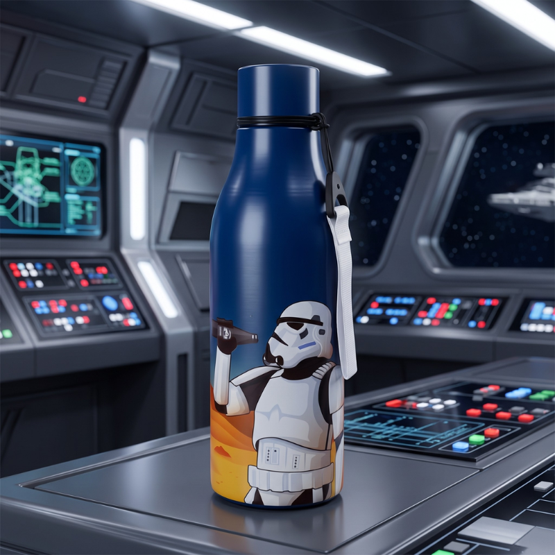 Detalle de la ilustración del Stormtrooper en la botella térmica Star Wars