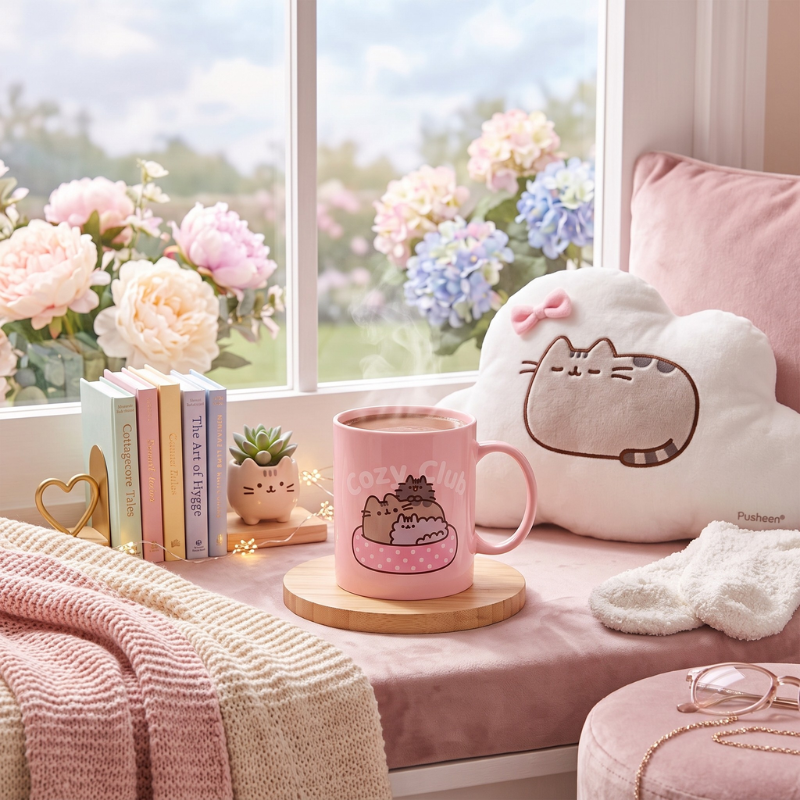 Taza Pusheen Cozy Club de porcelana, 330 ml, vista del diseño invernal