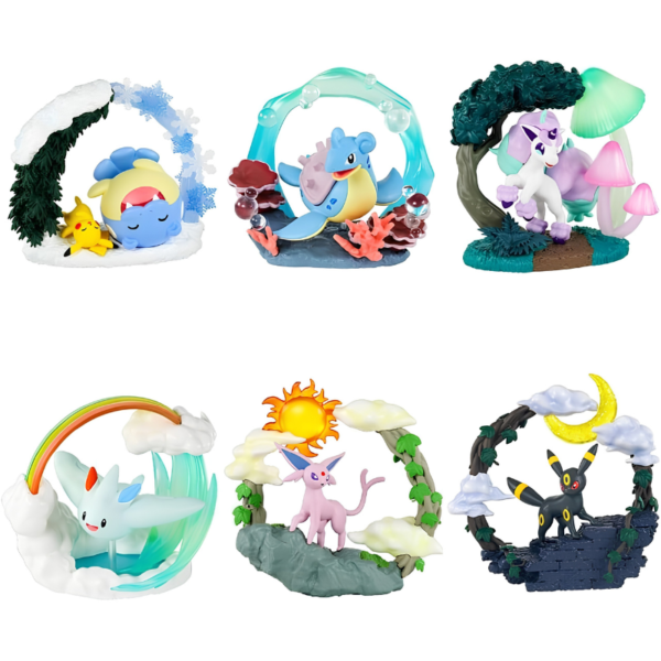Blind Box Pokémon con diorama en arco circular, figura sorpresa