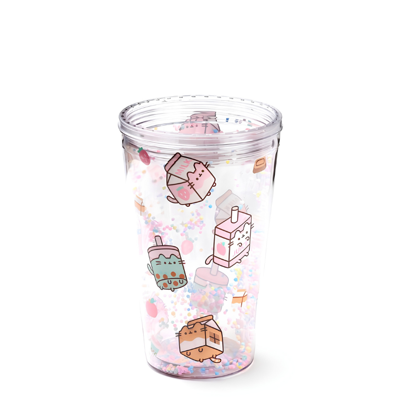 Dimensiones del vaso con tapa y pajita Pusheen