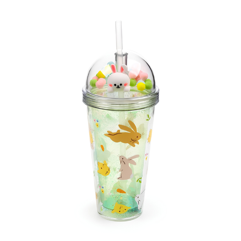 Vaso con tapa y pajita de conejitos de primavera 380ml