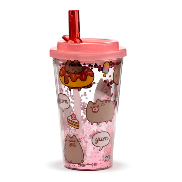 Vaso con Tapa y Pajita Pusheen Glotón 500ml