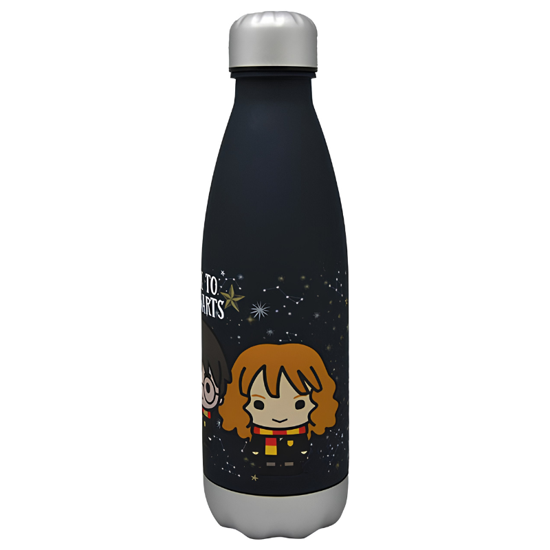 Detalle del diseño Back to Hogwarts en la botella Harry Potter