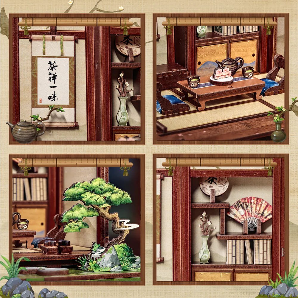 Farolillos orientales y detalles decorativos del Book Nook japonés