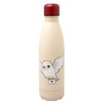 Botella Harry Potter Hedwig de acero inoxidable con ilustración de la lechuza y carta de Hogwarts