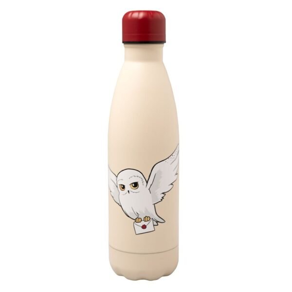 Botella Harry Potter Hedwig de acero inoxidable con ilustración de la lechuza y carta de Hogwarts