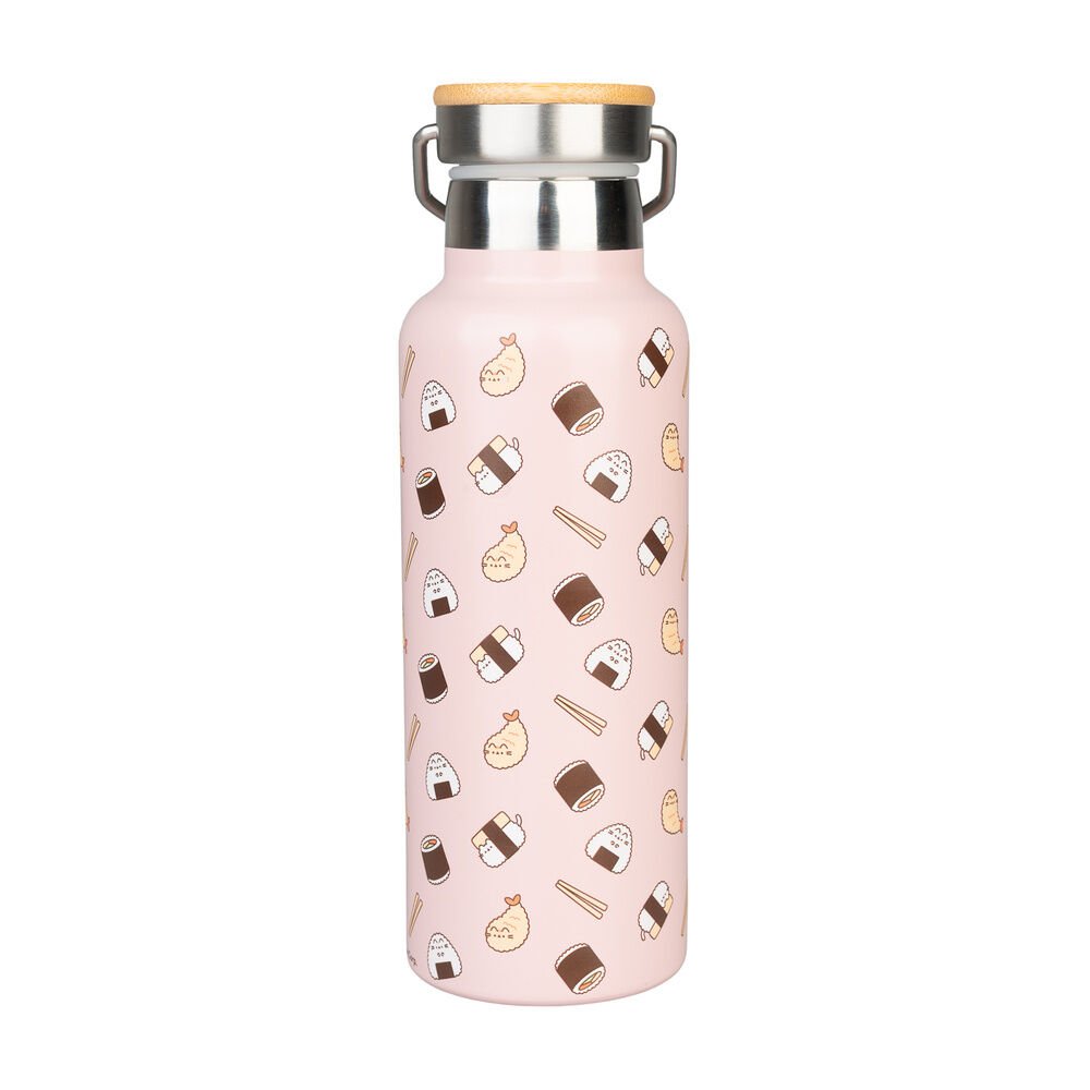 Botella pusheen sushi metálica de 500 ml con diseño de Pusheen comiendo sushi