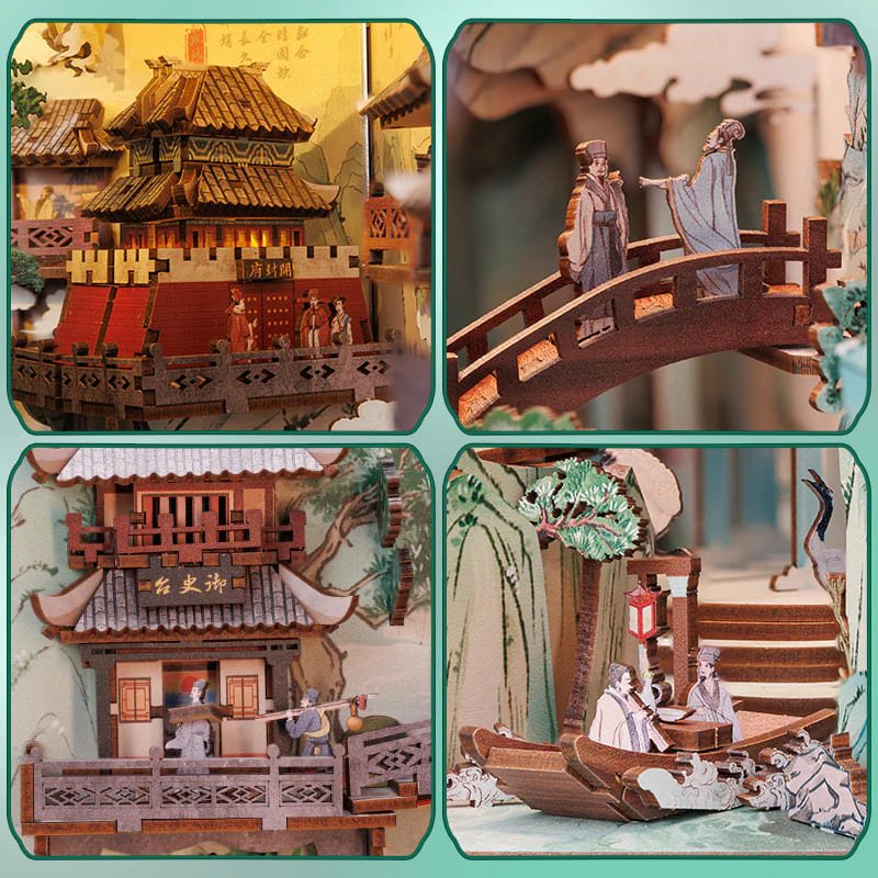 Personajes con vestimenta tradicional china en el Book Nook DIY