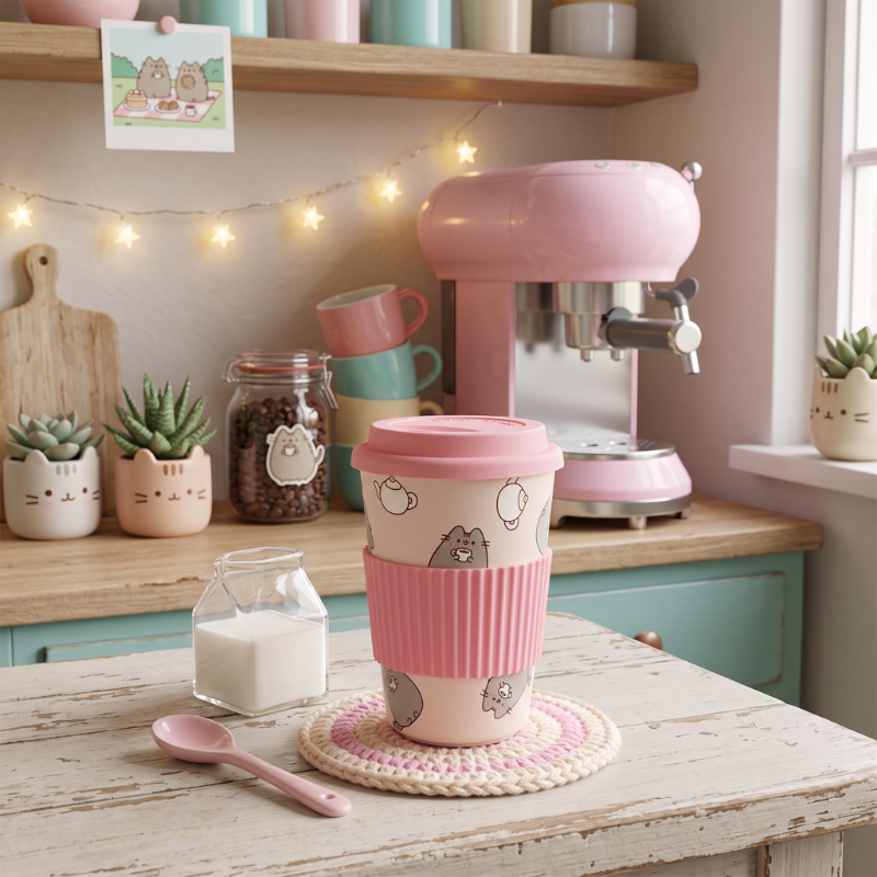 Taza Pusheen con tapa y banda de silicona protectora