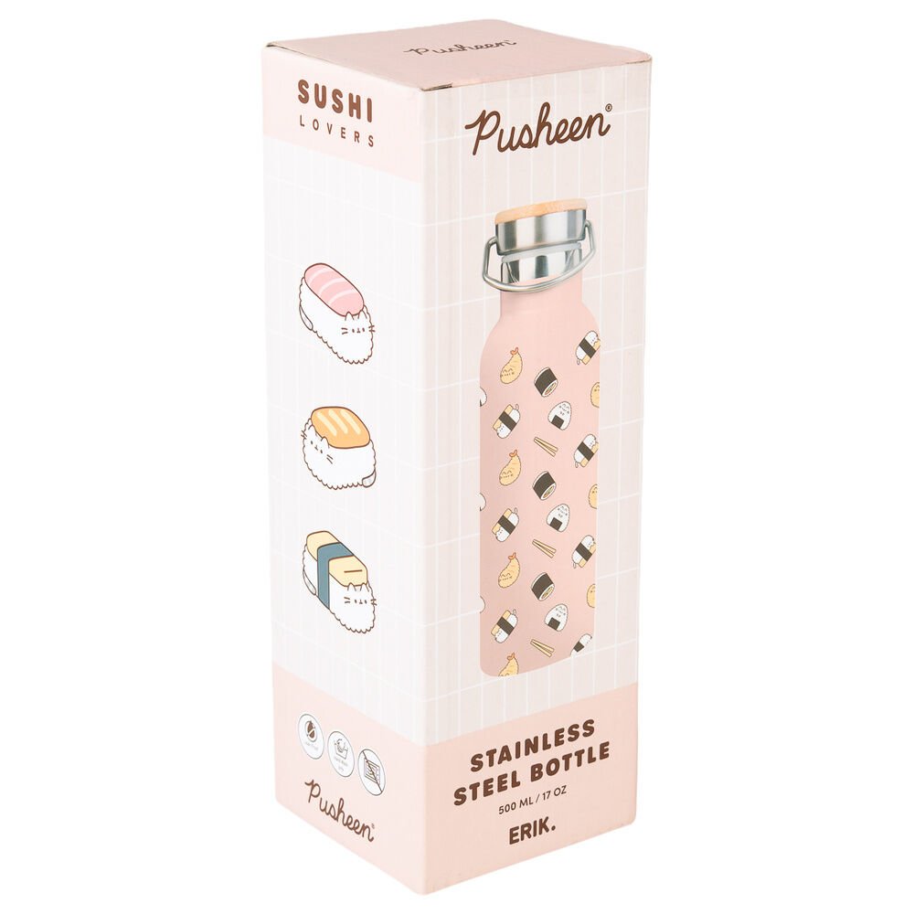 Botella Pusheen Sushi Roll de 500 ml junto a sus detalles de diseño