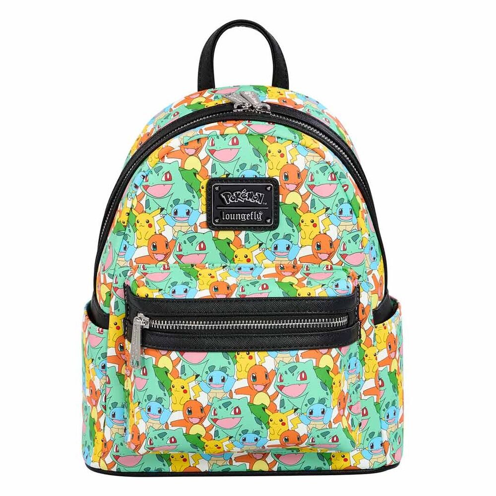 Mochila Pokémon Loungefly con estampado de Pikachu, Bulbasaur, Charmander y Squirtle