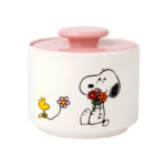 Tarro de cerámica Snoopy Flores con tapa rosa
