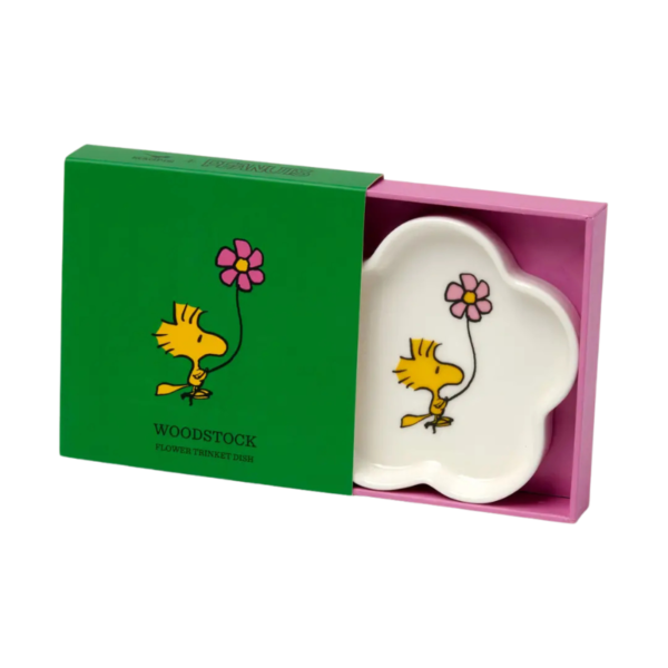 Plato joyero de cerámica con forma de flor y Woodstock de Peanuts