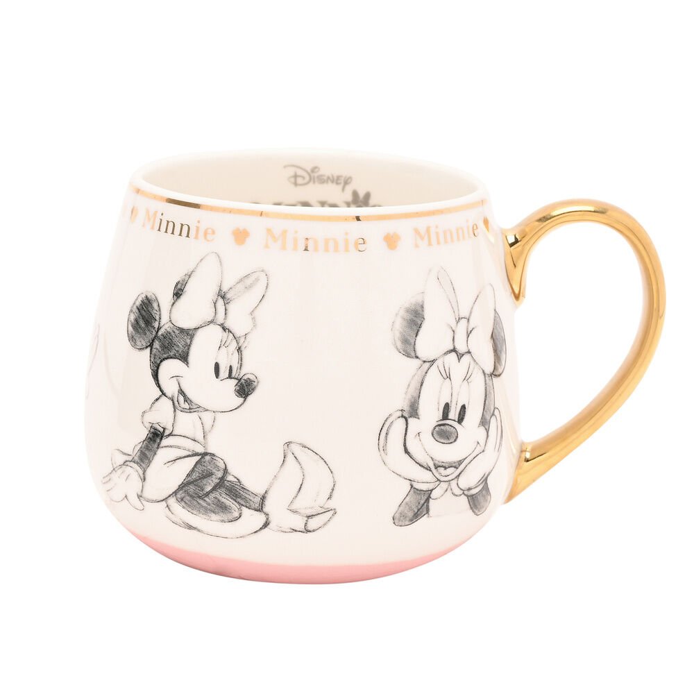 Taza Minnie Mouse dorada de porcelana estilo boceto clasico