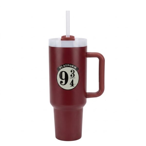 Vaso térmico Harry Potter Andén 9 3/4 color granate con pajita