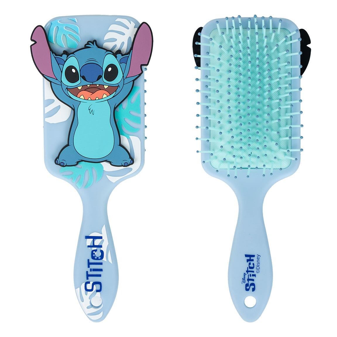 Cepillo para el pelo Stitch con relieve 3D sobre fondo de hojas tropicales