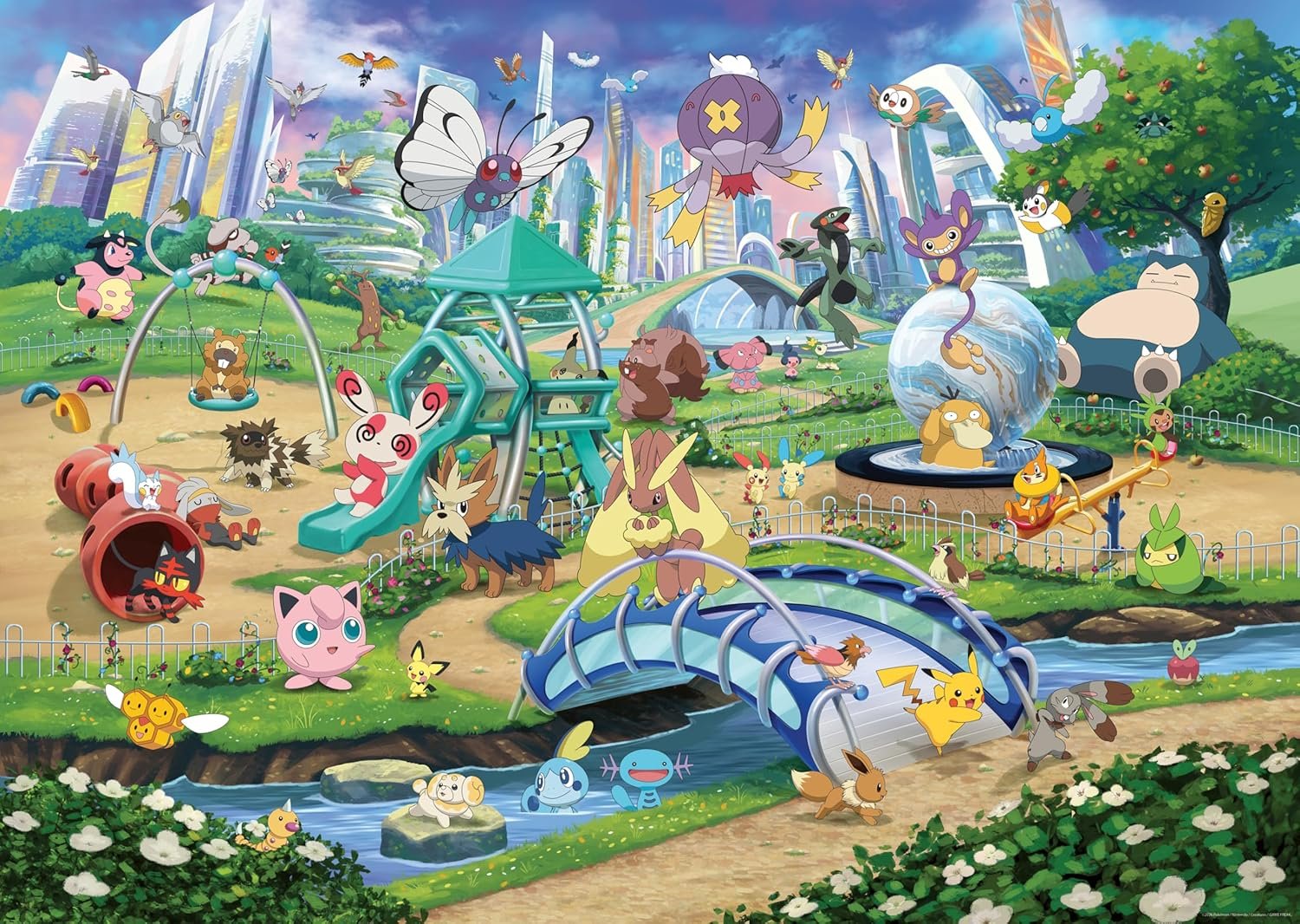 Puzzle Pokémon de 1000 piezas montado, medidas 70x50 cm