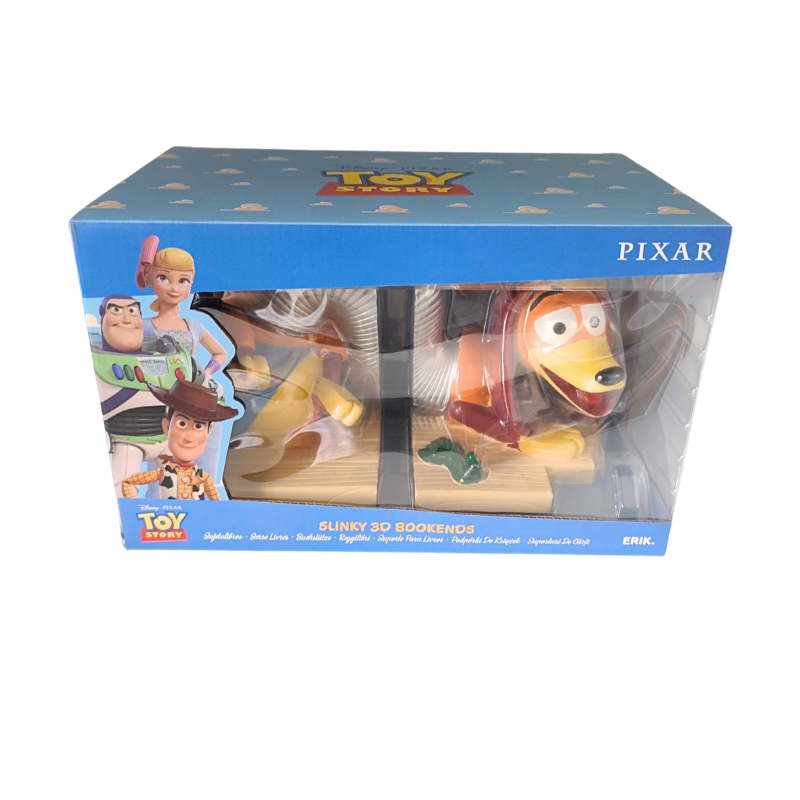 Set completo de sujetalibros Slinky Toy Story sobre escritorio