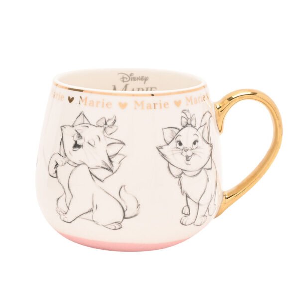 Taza Marie Los Aristogatos Disney con asa dorada y base rosa